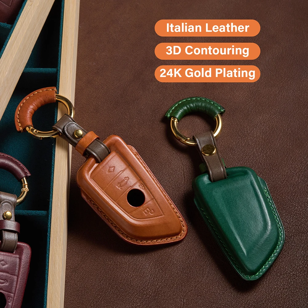 CRAZYSMITH 100% Handmade Genuine Leather Key Case for BMW X1/2/X3/X4/X5/X6/7 Keys Fib Cover Cowhide Luxury Gift Car accessories