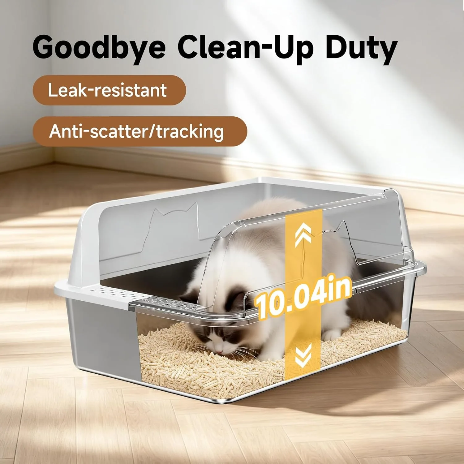 Stainless Steel XL Cat Litter Box for Cats, High-Sided Design Prevents Urine Leakage, Non-Stick, Easy to Clean, Includes Scoop view 6