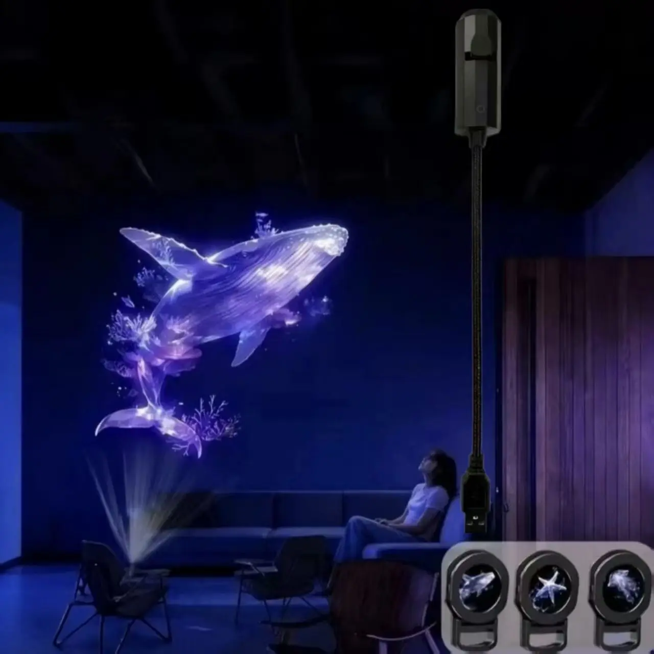 Ocean Animals Projection Night Light, USB Powered LED Projector Lamp, 3/6 Patterns Whale Butterfly Jellyfish Starfish for Decor