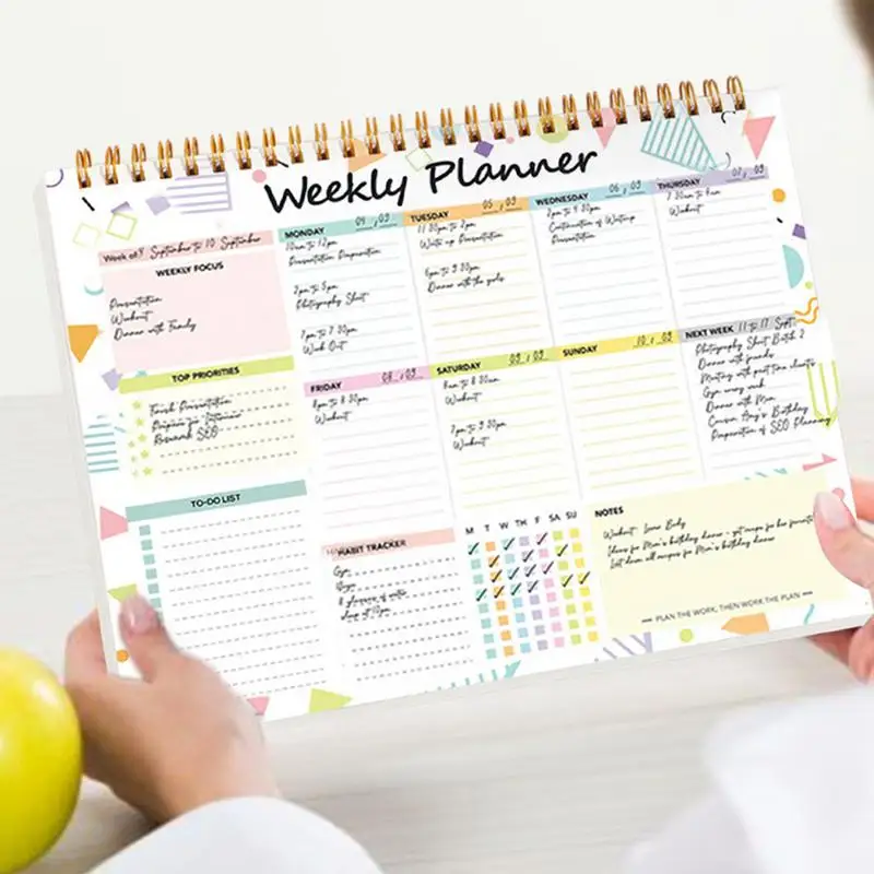 Weekly Planner Notepad Desk Weekly Coil Schedule Notepad Multi-Functional Planning Tool For Travel Study Homework Work And Notes