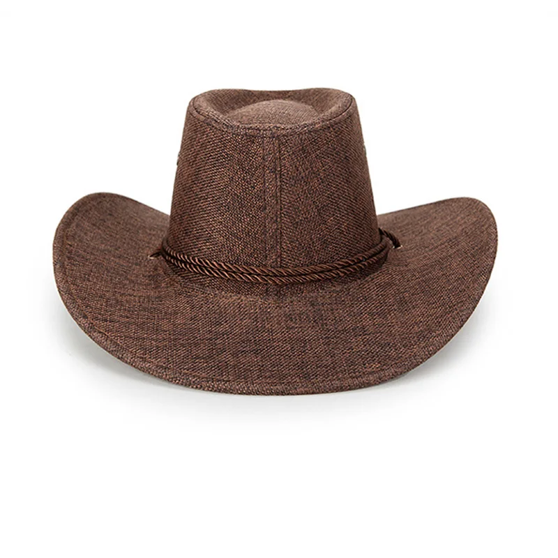 Summer Men Hat Breathable Western Cowboy Sunscreen Cap British Style Men Linen Solid Color Retro Casual Lightweight Hat