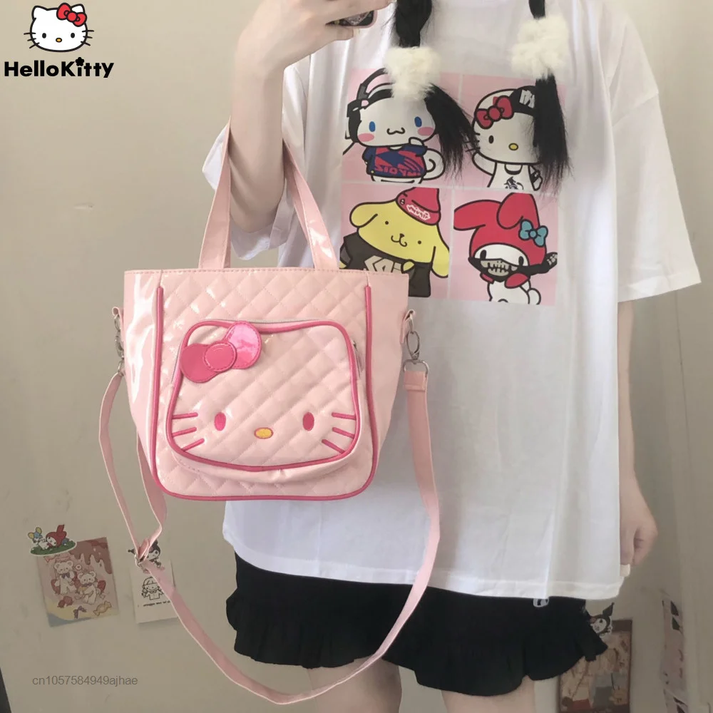 Sanrio Luxury Brand Designer Bags Pink Hello Kitty Cute Handbag PU Messenger Bag Japanese Soft Shoulder Bags Tote For Women Girl