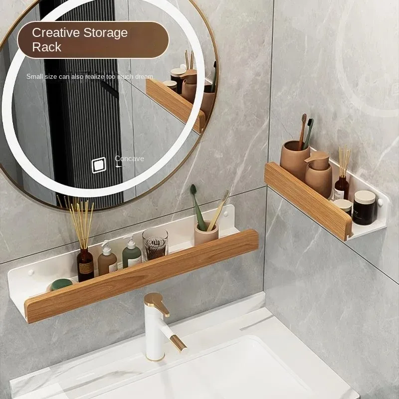 Bathroom No Punching Beech Shelf Wall-Mounted Kitchen Storage Shelves Waterproof Moisture-Proof Bathroom Kitchen Accessories