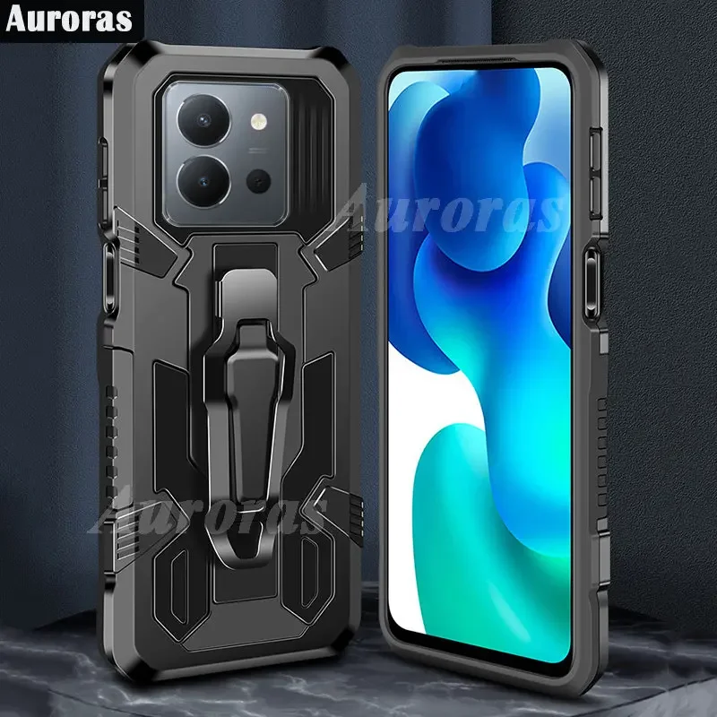 

Auroras For VIVO Y36 4G 5G Case Mechanical Armor With Holder Back Clip Hard Shell For vivo Y35 Shockproof Back Cover