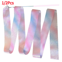 1/2pcs 2M/4M Art Gymnastics Ballet Dance Ribbon with Twirling Stick Kid Flashing Glitter Sport Performance Strip Stage Show Prop