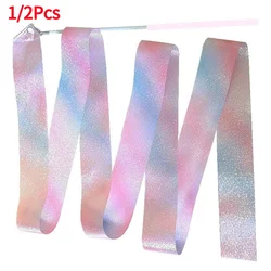 1/2pcs 2M/4M Art Gymnastics Ballet Dance Ribbon with Twirling Stick Kid Flashing Glitter Sport Performance Strip Stage Show Prop