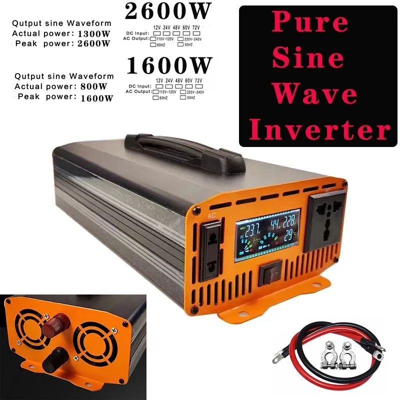 

2600W Pure Sine Wave Inverter AC 220V/110V Solar Power Inverters 50Hz/60Hz 12V/24V/48V/60V/72V Car Charging Converter LED Light