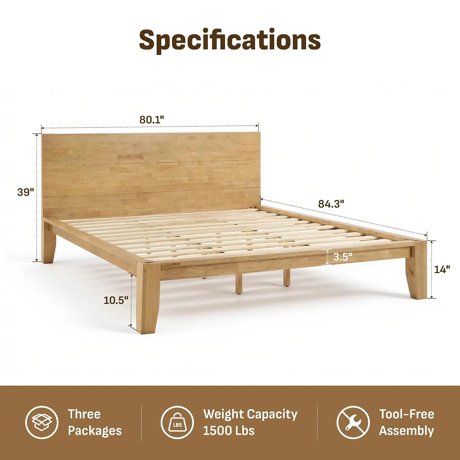 Solid Wood Bed Frame Tool-Free Assembly Japanese Joinery, Customized