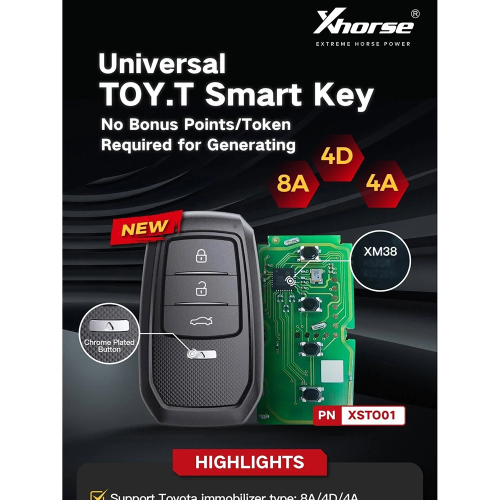 

XSTO01EN Xhorse Universal TOY-T VVDI XM38 Smart Key for Toyota Support 4D 8A 4A All In One Support All Key Lost and Add Key