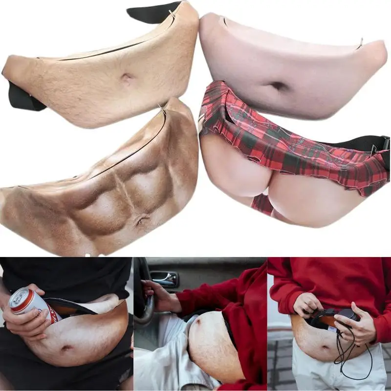 Neuartige Realistische Fake-Bauchtasche Lustige Halloween-Scherzartikel Hüfttasche Große Kapazität Umhängetasche Unisex Papa-Tasche Party-Geschenk – Detail 2