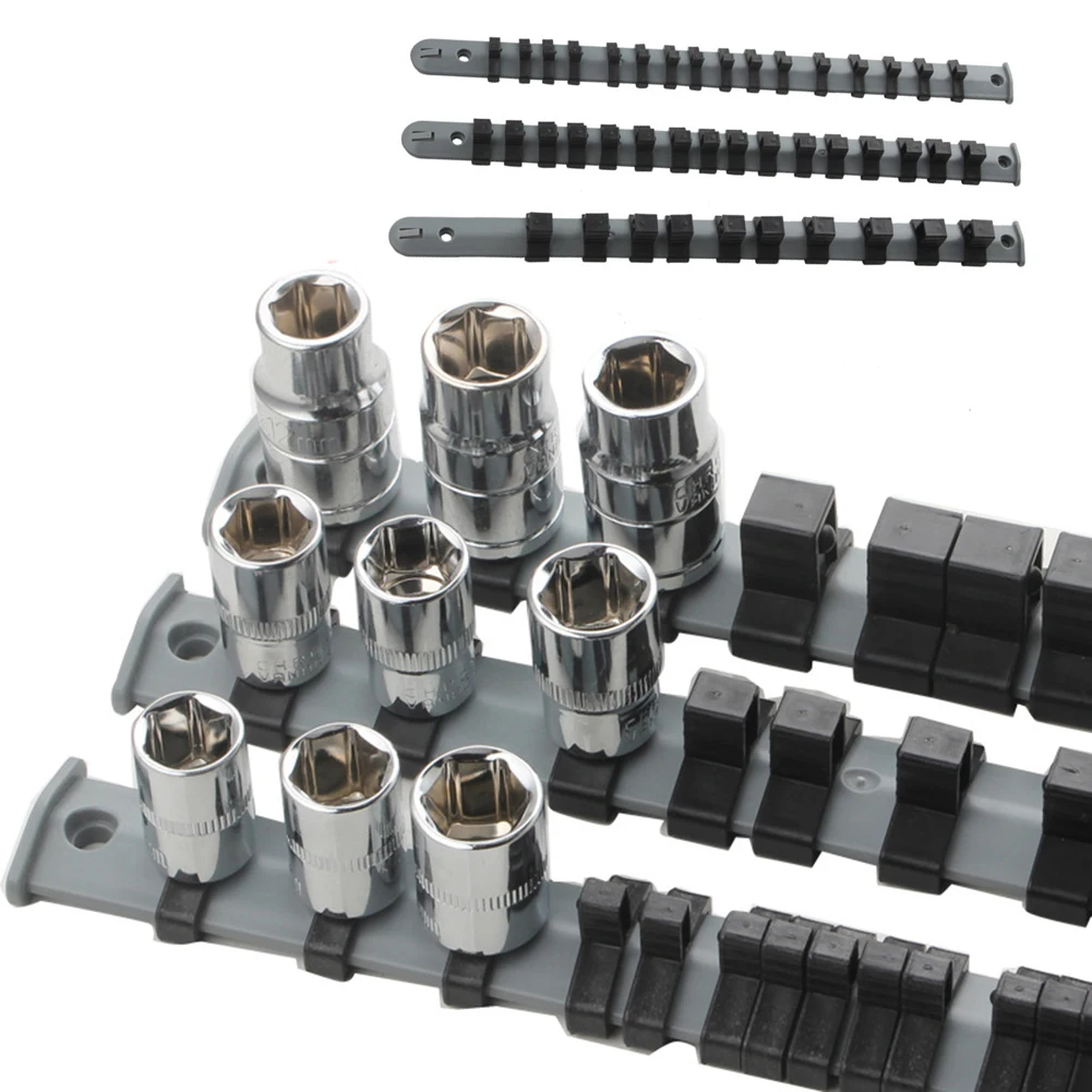 3pcs Socket Storage Rack Socket Organizer Tray 350mm Socket Rail 1/4 3/8 1/2in Socket Rail Drive Holder Hand Tools