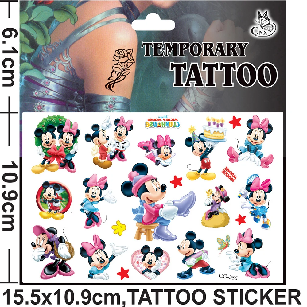 1Pcs Disney Mickey Minnie Mouse Kids Tattoo Sticker Anime Figure Cartoon Girls Birthday Gift Body Art Waterproof Tattoo Stickers