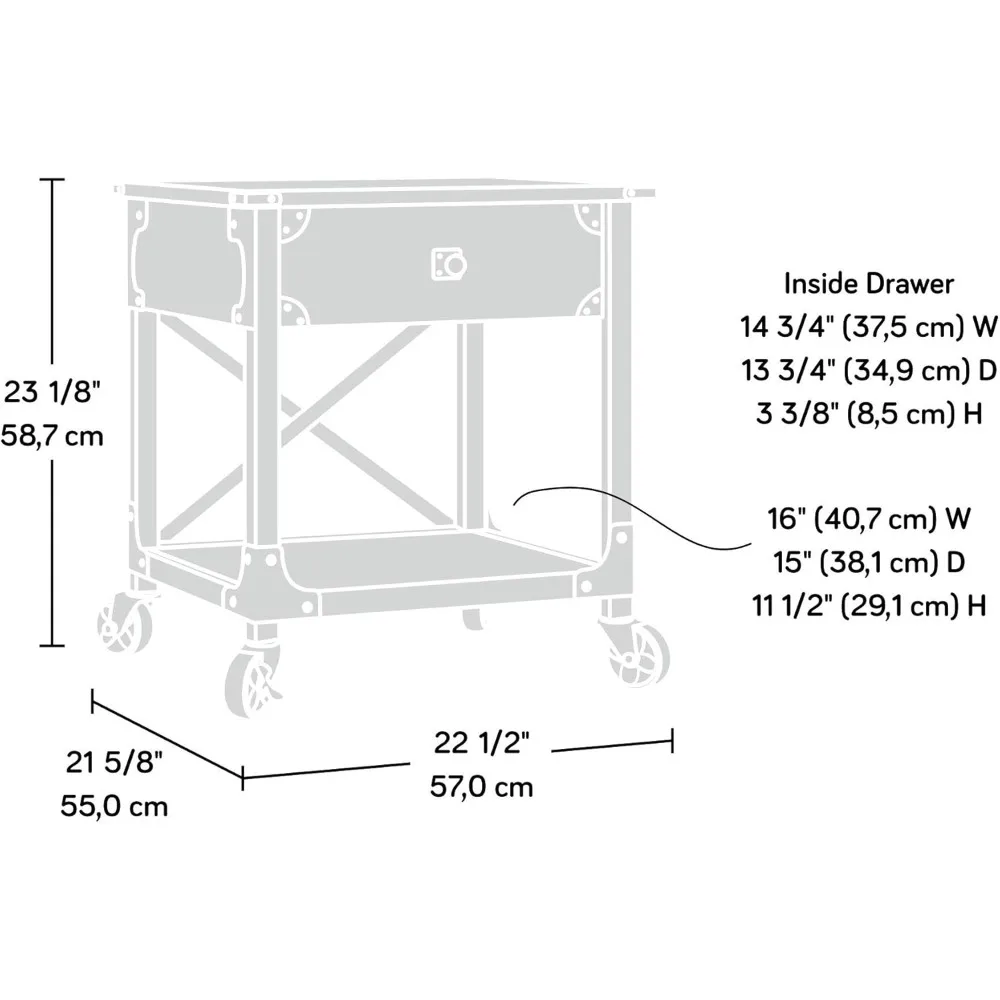 Mesa auxiliar de metal contemporánea con acabado en roble, dimensiones: 22,44 largo x 21,65 ancho x 23,11 alto
