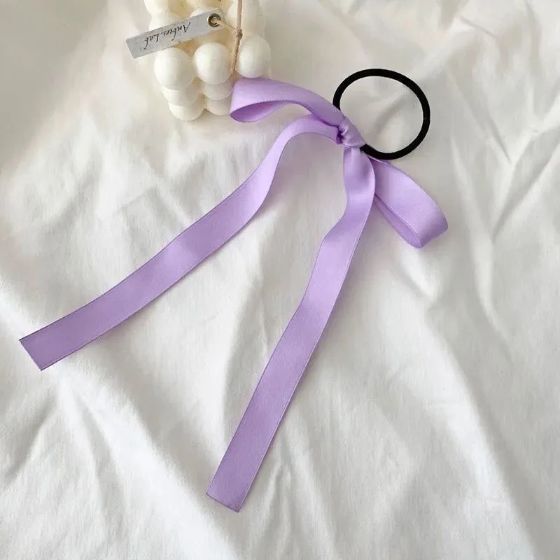 Fashion Long Tassel Streamer Elastic Hair Bands Ribbon Bowknot Hair Ties Girls Ponytail Holder Headwear Accessories