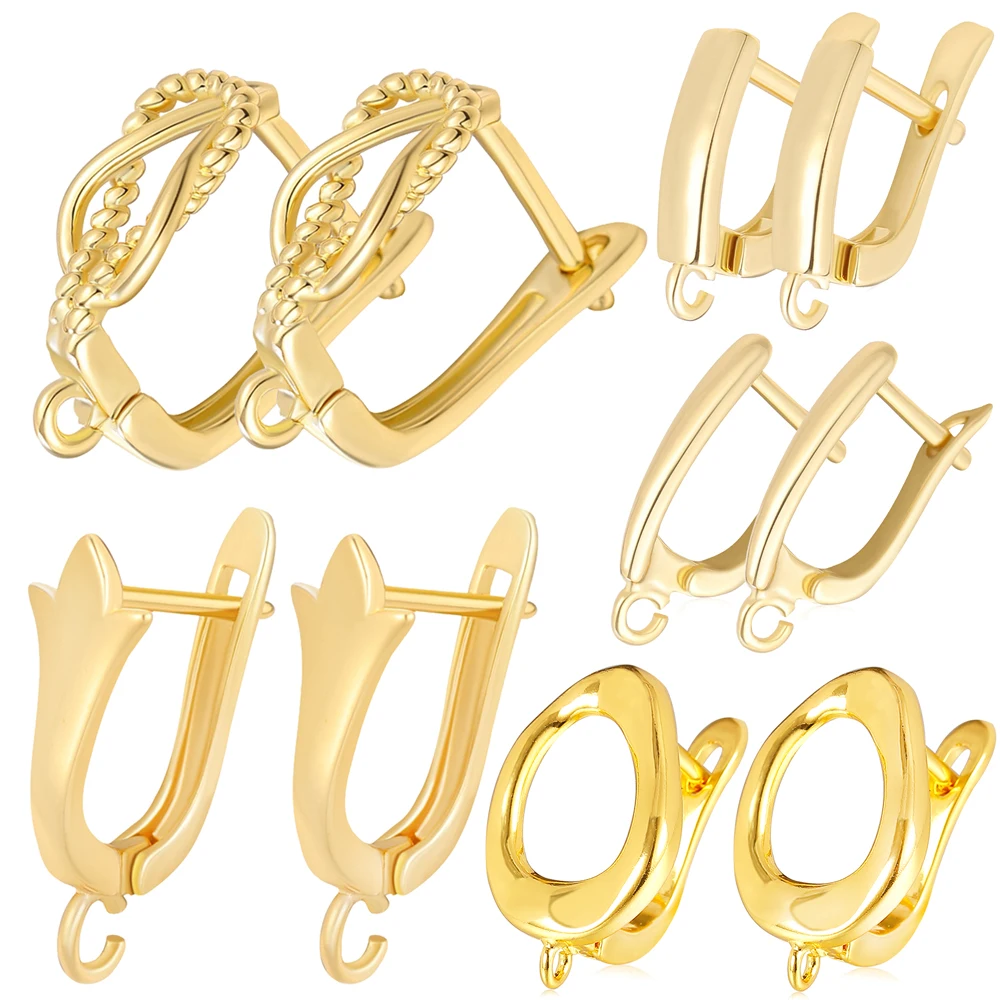 Juya Women Earrings Accessories 4 8Pcs/Lot 18K Gold Silver Plated Shvenzy Ear Wire Fixture Fastener Bale DIY Earring Hooks Clasp