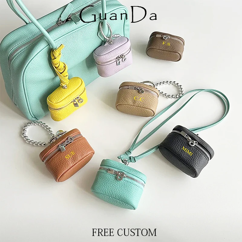 

Custom Name Cowhide Luxury Coin Purse Fashion Crossbody Bag Woman Wallet Earphone Bags Pendant With Strap Clutch Bag Charm Gift