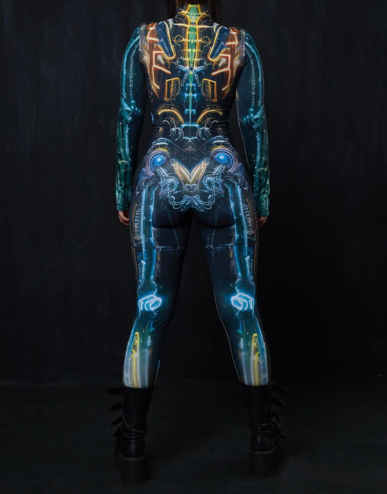 Halloween Damen Cyberpunk Roter Pfauenfeder-Jumpsuit Party Rollenspiel Steampunk Halloween Festtagskostüm Stretch-Bodysuit – Detail 3