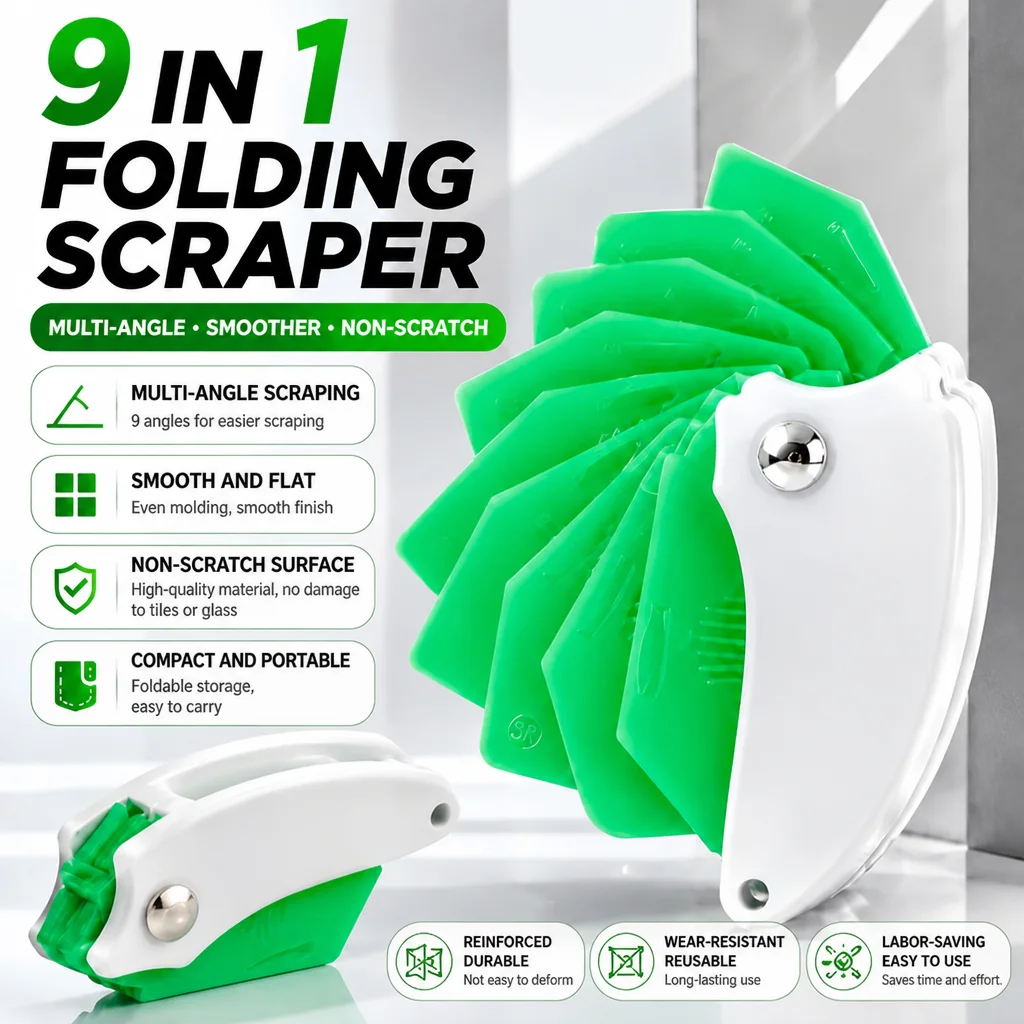 9-in-1 Folding Caulk Finishing Tool,Multi-Angle Silicone Sealant Spreader,Caulk Remover Smoother for Tile,Sink, Window and Glass