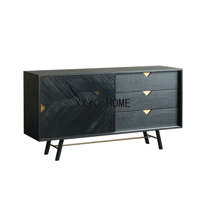 

Nordic Side Cabinet Black Integrated Wine Cabinet Tea Cabinet Living Room Wall Home Kitchen Storage Cupboard