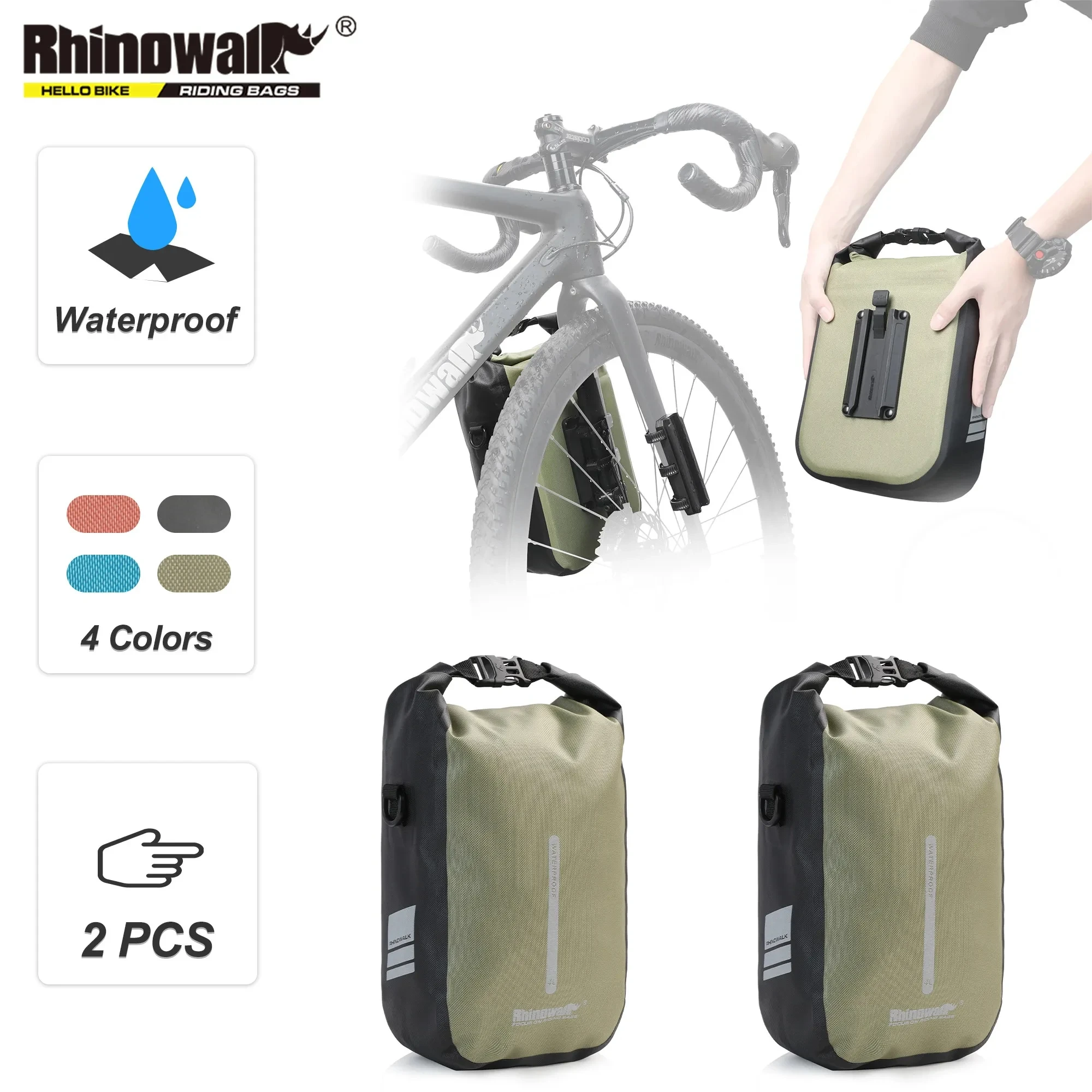 Rhinowalk 2 PCS  4L/6L Bike Bag Quick Release Front Fork Bag Waterproof Cycling Electric Scooter Vehicle Bag Storage Accessory