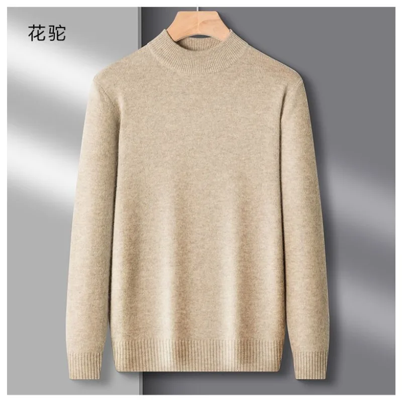 

Winter Woolen Sweater Long-sleeved T-shirt for Men Thickened Half Turtleneck Long-sleeved Solid Color Knitted Bottoming Shirt