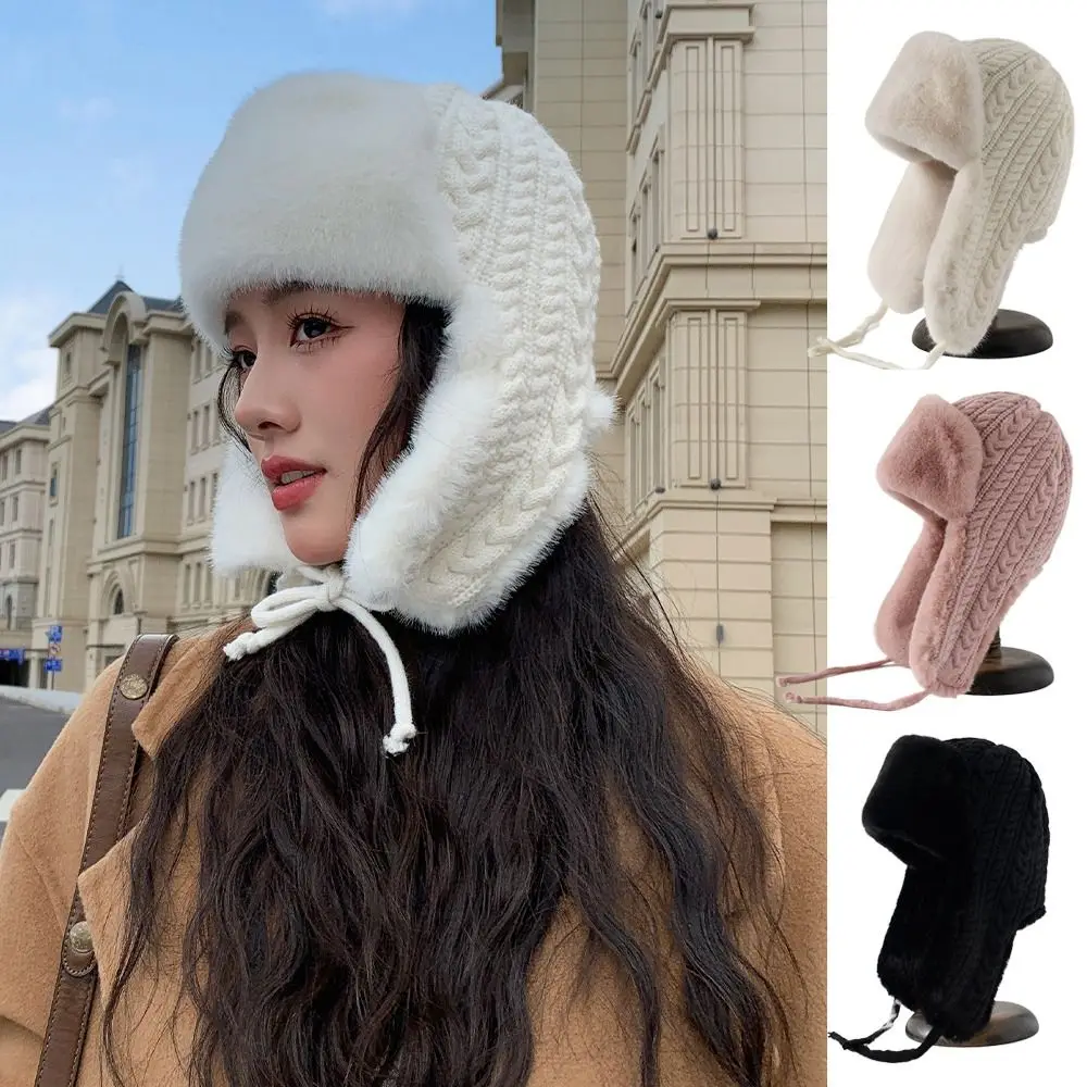 Fashion Warmth Extended Ear Protection Hat Knitted Thickened Hood Cap Cycling Coldproof Cap For Women
