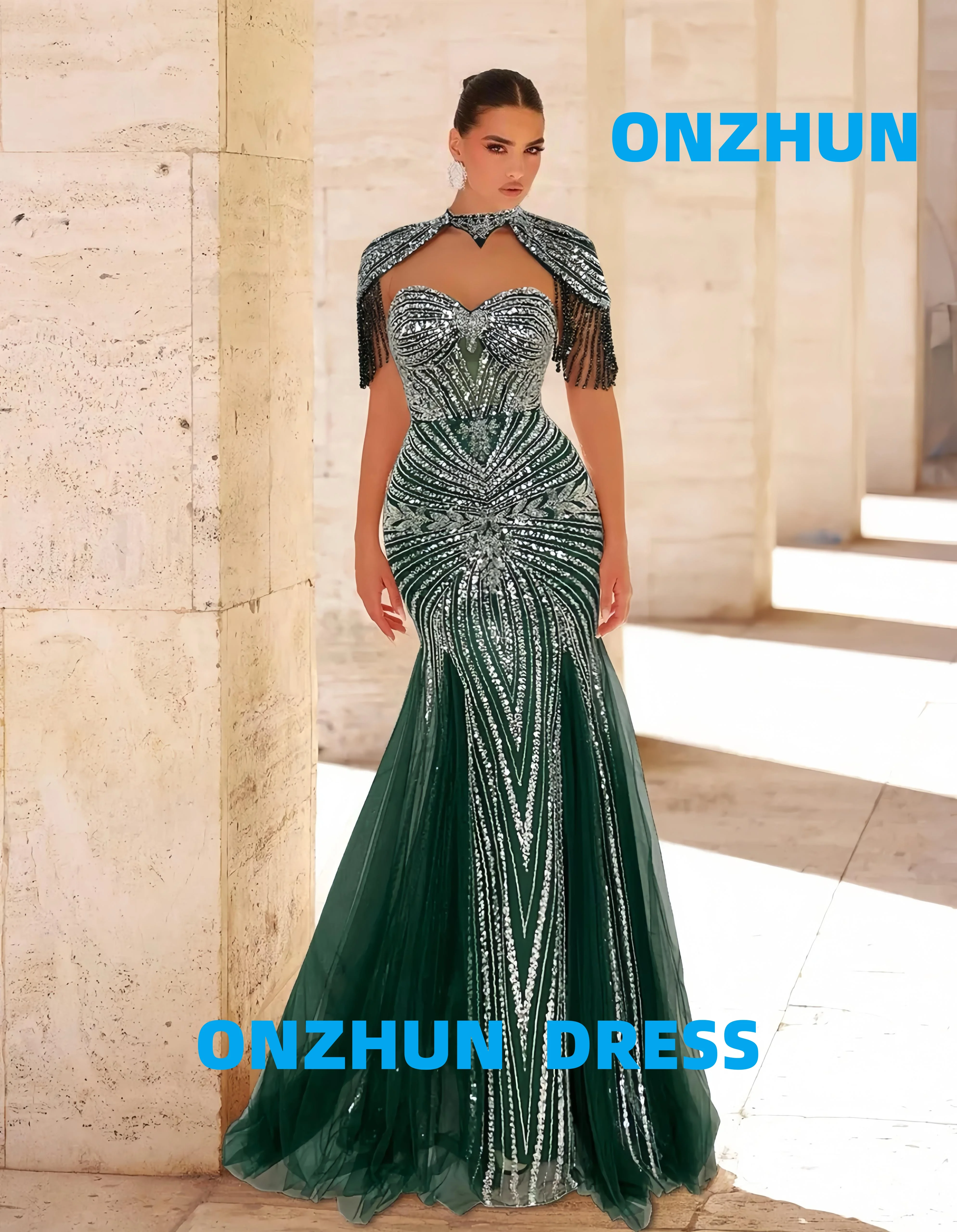 

Customized strapless sleeveless shawl mermaid beaded luxury luxurious evening dresses women evening dress modern Evening dresses