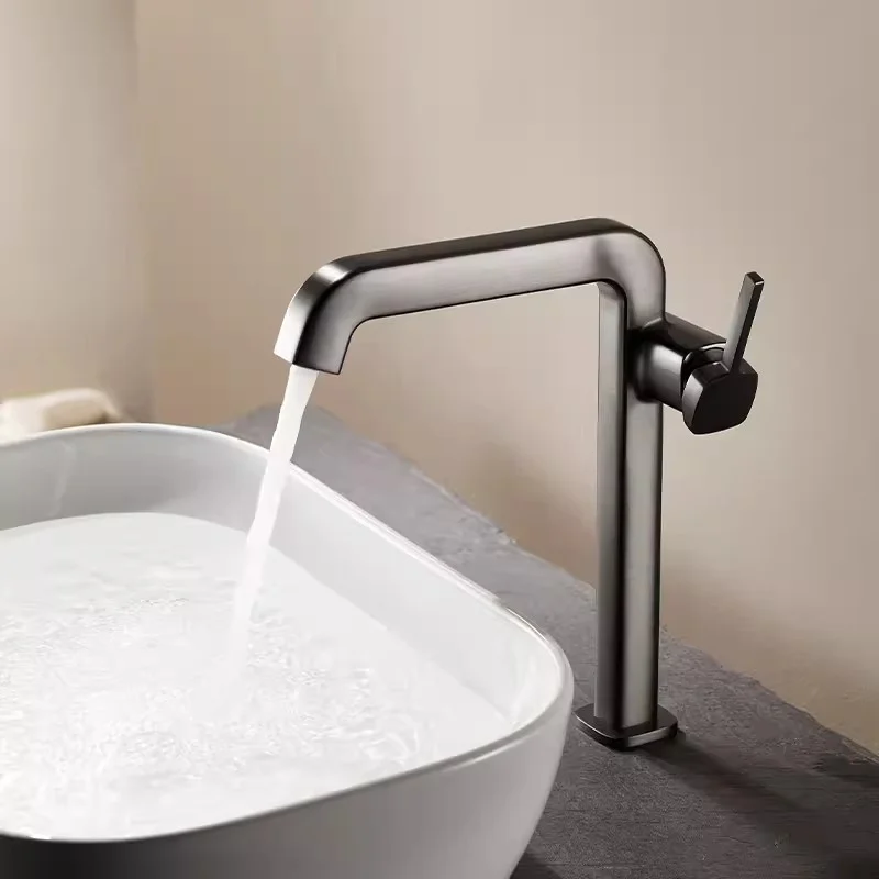 

Gun Grey Bathroom Basin Faucets Chrome Brass Sink Mixer Hot & Cold Washbasin Taps Single Handle Deck Mounted lavatory Vessel New