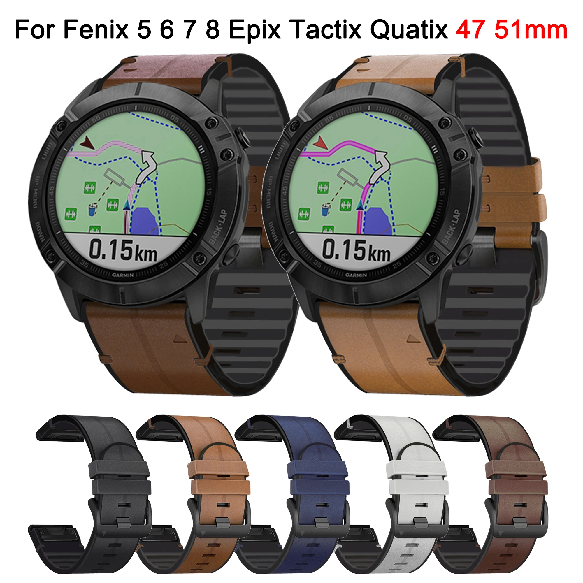 QuickFit Watch Strap for Garmin Fenix 5 5X 6 6X Pro 7 7X Solar Fenix 8 Epix Gen2 47mm 51mm Tactix Enduro 3 Silicone Leather Band