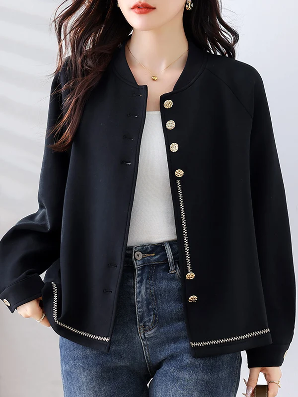 Authentic Small Fragrance Style Baseball Jacket Women's Short Loose plus Size Top Cotton Polyester Blend Regular Fit