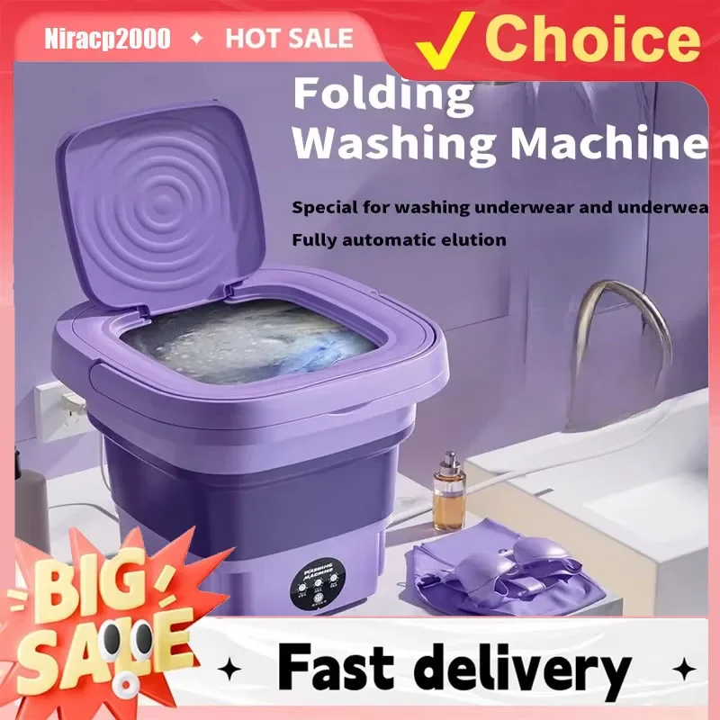 

8L Retractable Folding Small Washing Machine with Spin Dryer Portable Small Ultrasonic Travel Washing Machine