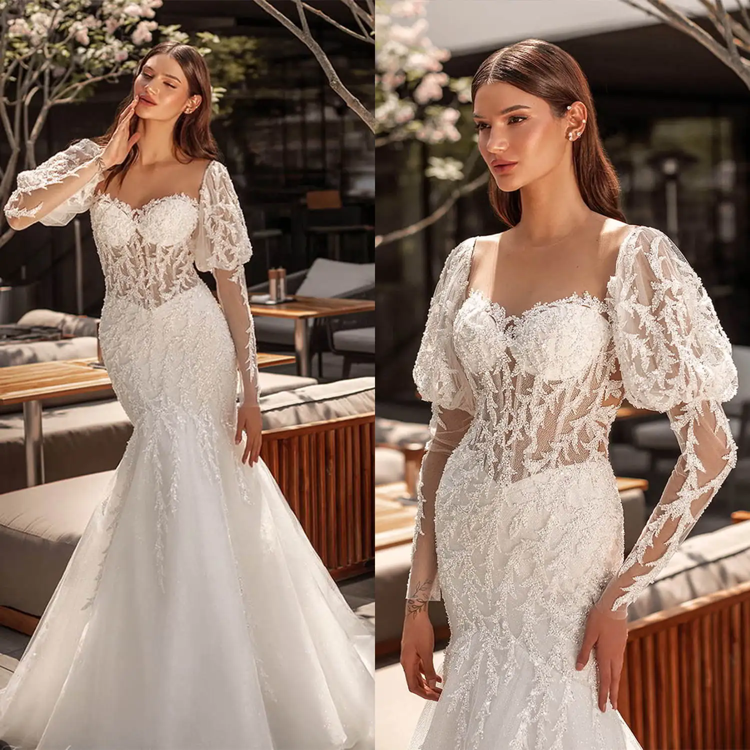 Classic Mermaid Gown Wedding Dresses Appliques Pattern Lace Bridal Gowns Big Size Vestidos De Novia Colour Customized