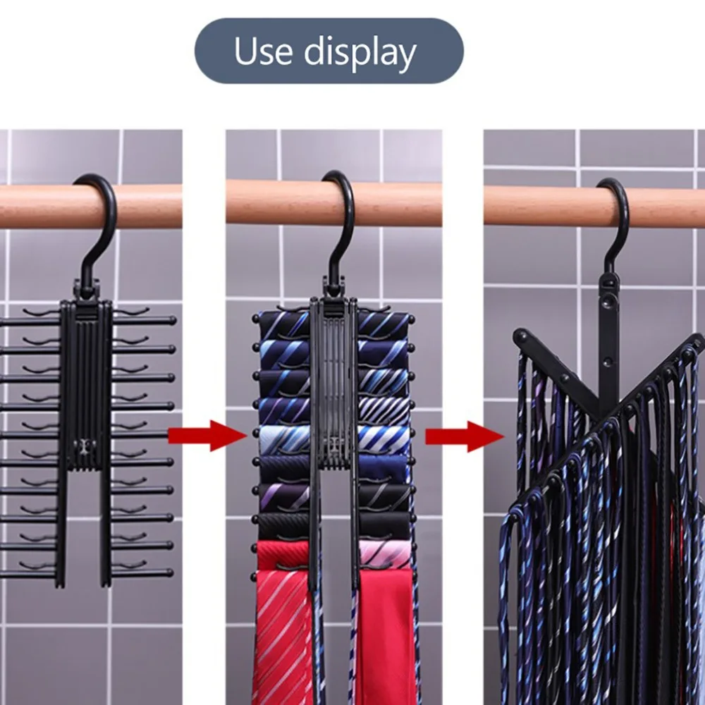 

Sturdy Plastic Tie Rack 20 Rows Multifunctional Scarf Holder Space-saving Hanging Tie Organizer Closet Storage