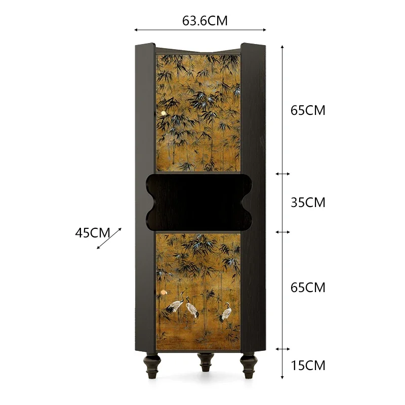 TAOFrench Chinese style solid wood triangular cabinet bamboo forest crane picture storage storage integrated living room 90 degr