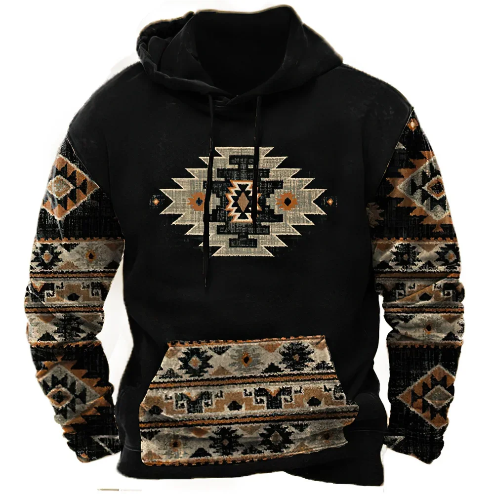 Vintage Tribal Style Men\'s Hoodies Fashion Sweatshirt Spring Autumn New Loose Pullover Casual Jacket Streetwear Oversized Tops