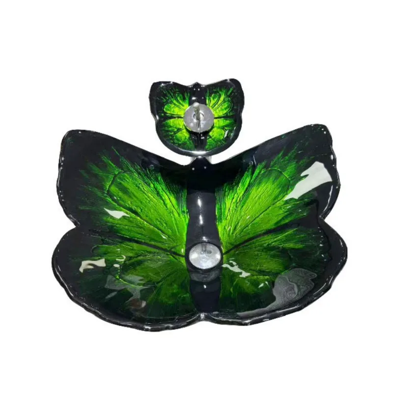 

Nordic light luxury pastoral glass counter basin, bathroom basin, butterfly art wash basin