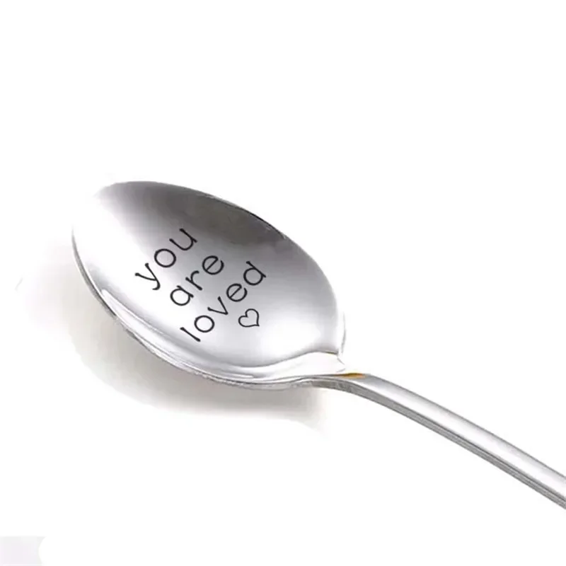 Long Handled Stainless Steel Coffee Spoon With Letter You're loved Valentines Day Gift for girlfriend boyfriend small love gift