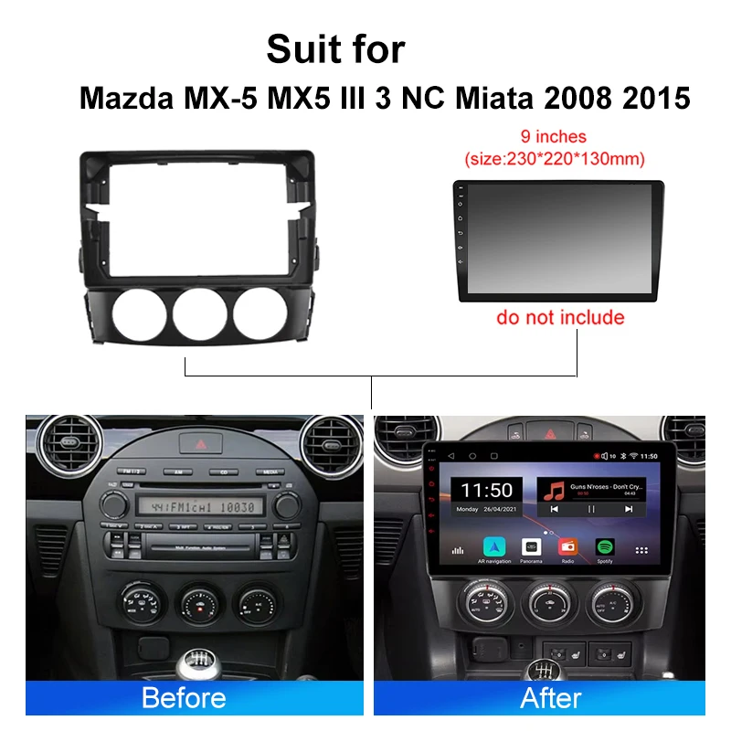 kenvox 9 Inch For Mazda MX-5 MX5 III 3 NC Miata 2008 2015  GPS MP5 Player Casing Frame 2 Din Head Unit Fascia Dash Cover panel