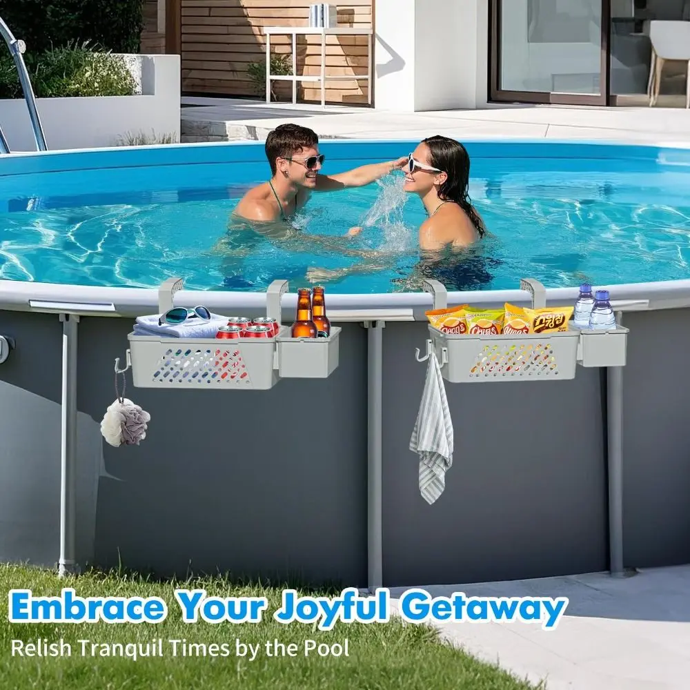 Hooks Pool Storage Bin Durable Rust-Resistant Above Ground Pool Accessories Multifunctional Swimming Pool Storage Baskets