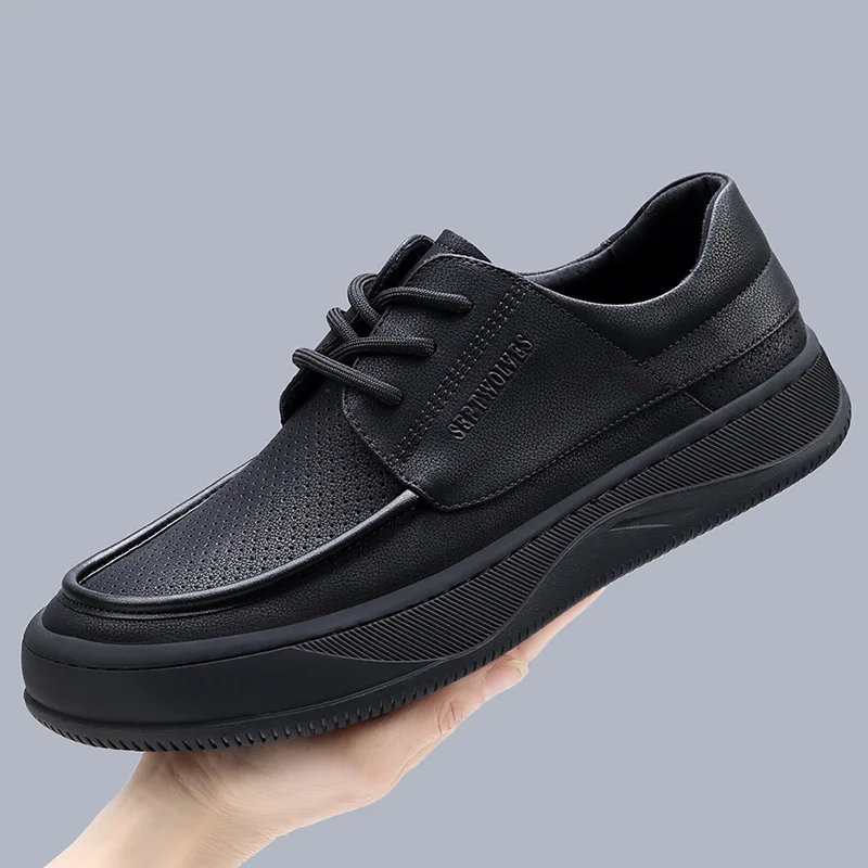 

Summer New Hollow Out Men's Shoes Made of Genuine Leather, Versatile, Thick Soled, Breathable, Business Casual Leather Shoes
