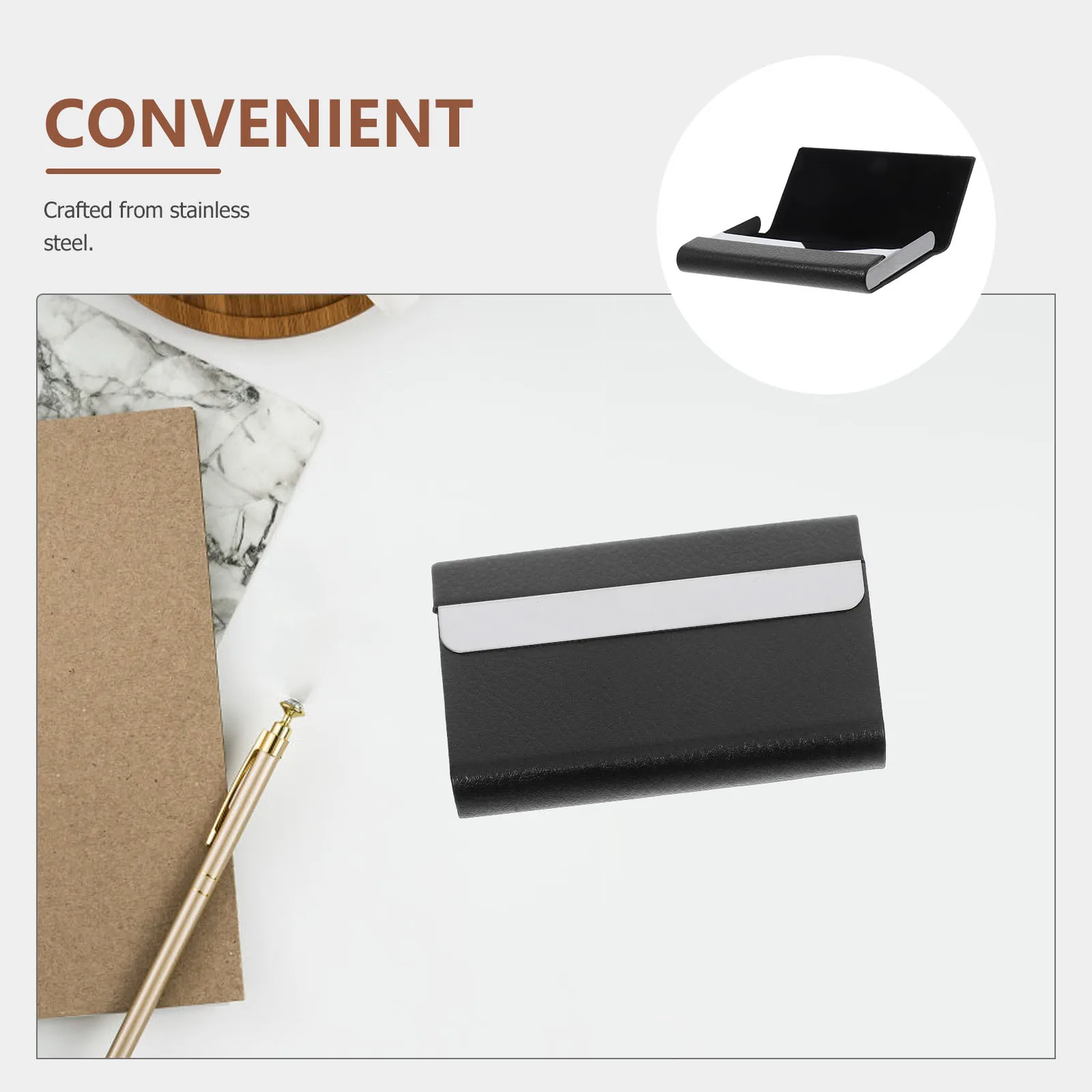 حامل بطاقات العمل من الفولاذ المقاوم للصدأ PU Slim Compact Portable Card Organizer Case صندوق تخزين للإغلاق المغناطيسي لجيب المحفظة