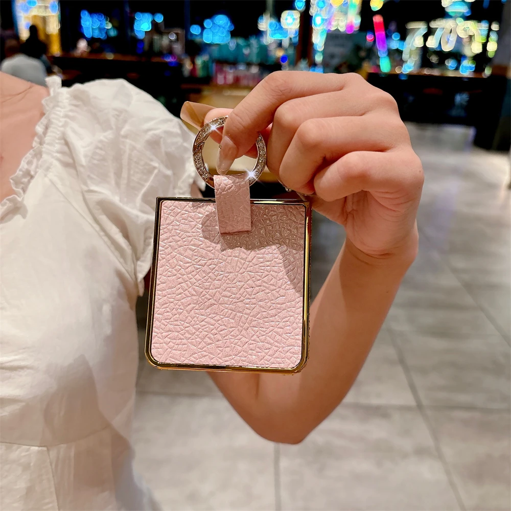 เคสหนัง PU ชุบลายหรูหรา พร้อมที่วางแหวน สำหรับ Samsung Galaxy Z Flip 7 6 Flip 5 Flip 4 Zflip 3 ประดับเพชร กันกระแทก