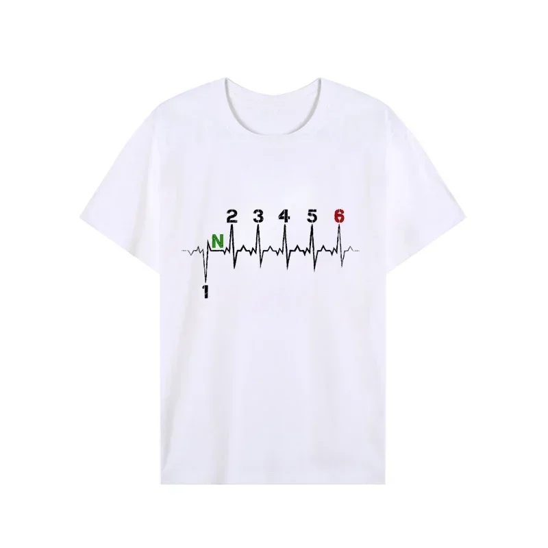 S-5XLMen Brand T-shirts Motorcycle Gear Shift 1n23456 Heartbeat Ekg Pulse Print  Men Teeshirt Tshirt Short Sleeve T Shirts Men