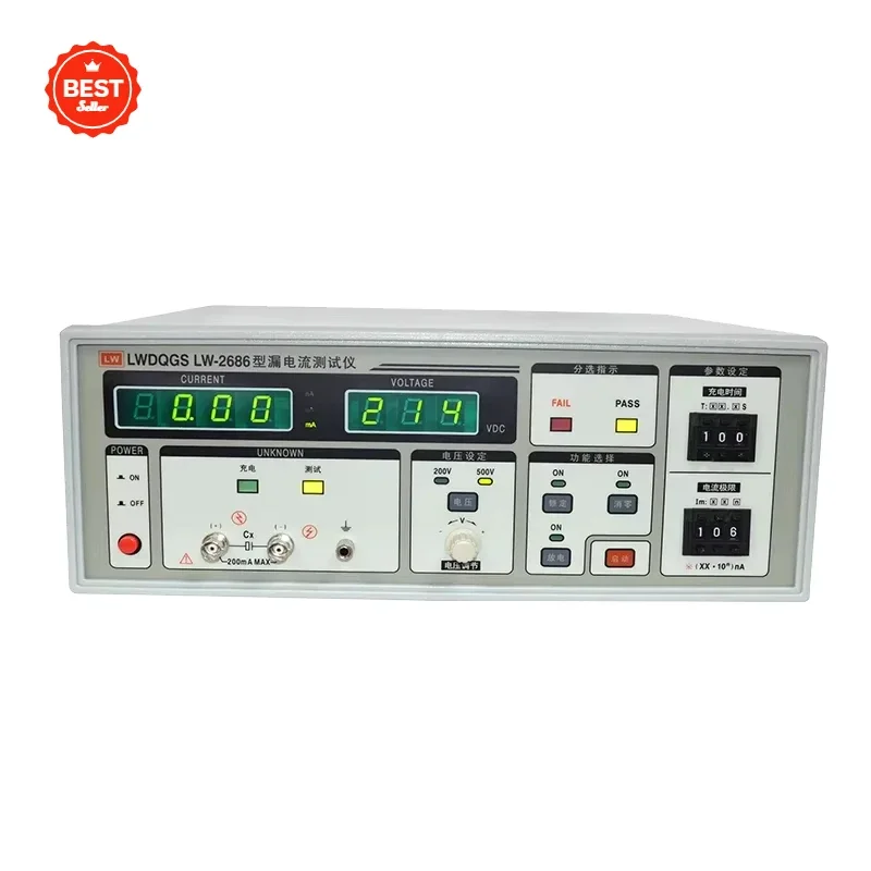 Longwei LW-2686 AC / DC Electrolytic Capacitor Leakage Current Tester 0-200V/0-500V 10nA-19.99mA Measuring Instrument LED