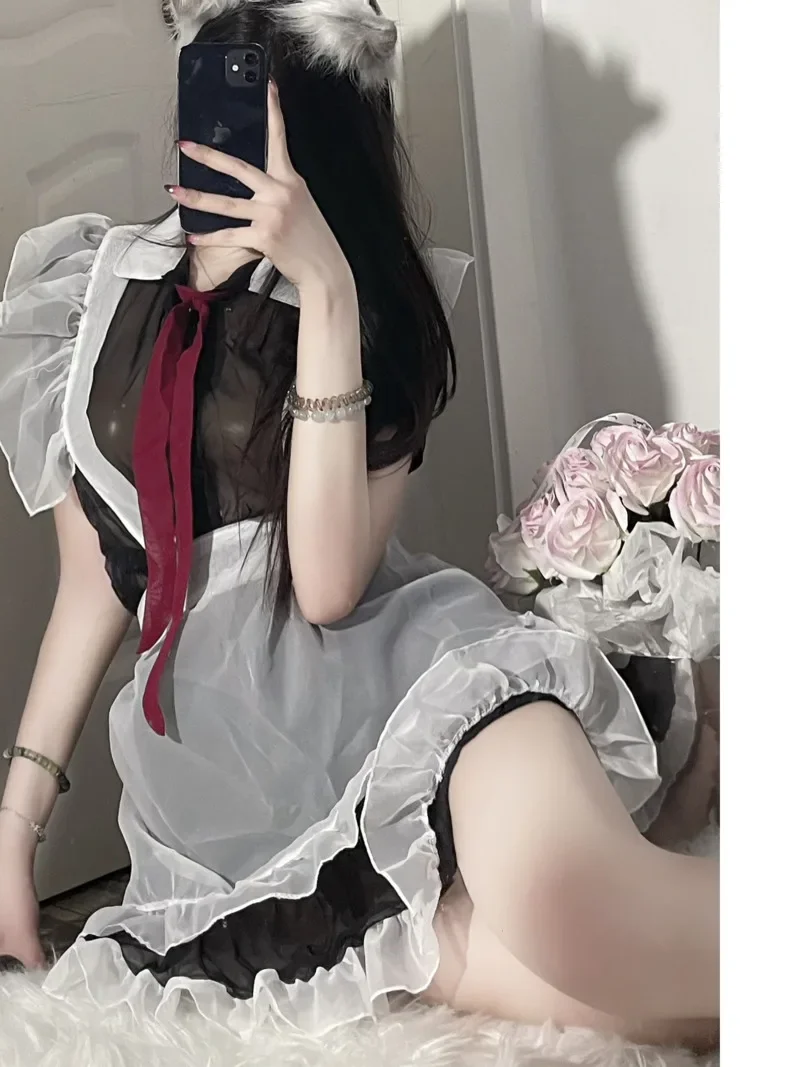 

Elegant WOMENGAGA Lingerie Mature Gentle Charm Elegant Dress Uniform Temptation Lace Apron Mesh Role Sexy Servant Dress YDIW
