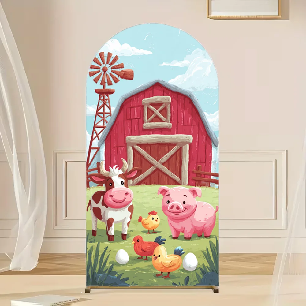 Pink Barn Farm Birthday Party Decorations Arched Stand Fabric Cover Kids Baby Shower Parties Tablecloth Props