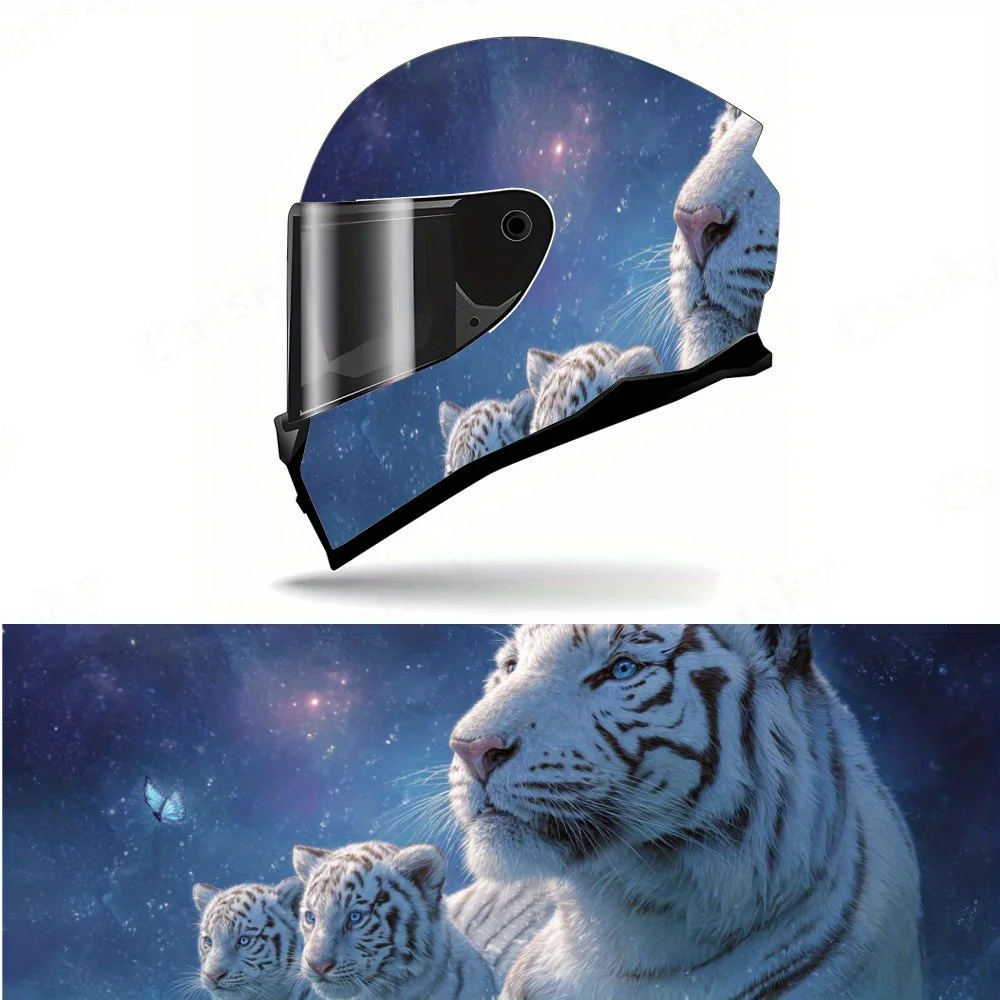 

white tigers and sparkling blue butterflies motorcycle vinyl wraps helmet decal,self-adhesive waterproof helmet decoration,univ