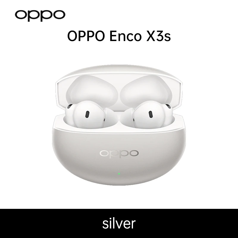EU-versie OPPO Enco X3s Silver, draadloze oortelefoons met Dynaudio-geluid, 55 dB ANC, dubbele dynamische drivers, 45 uur batterijduur, Hi-Res LHDC 5.0, meerdere aanraakbedieningen, Bluetooth 5.4,
