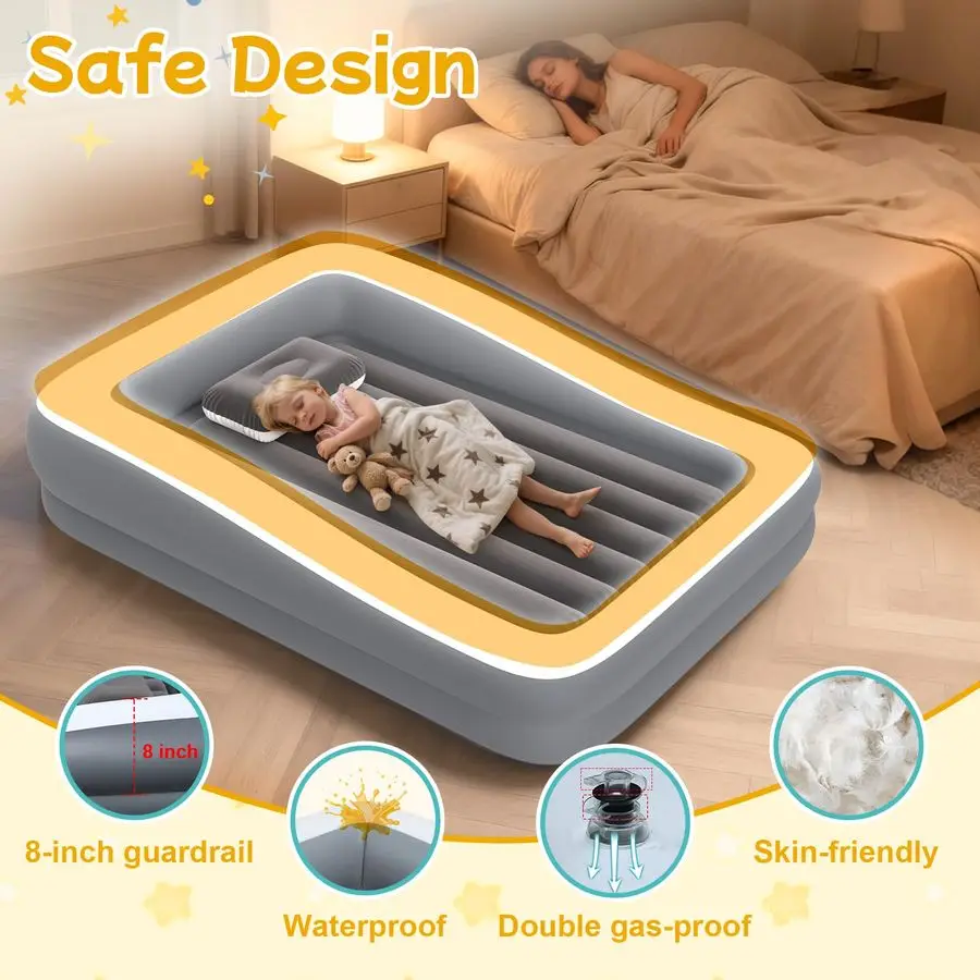 سرير سفر للأطفال الصغار مع مرتبة هوائية للأطفال مع مضخة عالية السرعة محمولة وأسرة هوائية مع جوانب أمان وحقيبة حمل Li