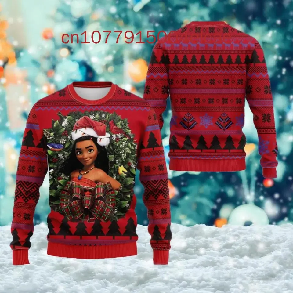 Disney Moana Cute Christmas Sweater Men's Women's 3d Print Ugly Sweater Disney Casual Cartoon Sweatshirt Christmas Sweater